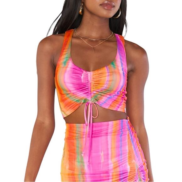 NWT Show Me Your MuMu Hazy Top in Sunrise Stripe Mesh Size Small Retail $98 - Picture 2 of 7